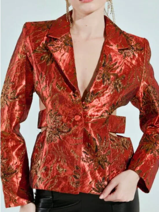 AKIRA Heavy Brocade Red Cutout Jacket NWOT – Size XL (Fits M/L) - Picture 5 of 16